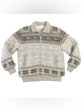 Vintage Lazarus Wool Blend Coat Norway Nordic Fair Isle Chunky Knit Womens XL